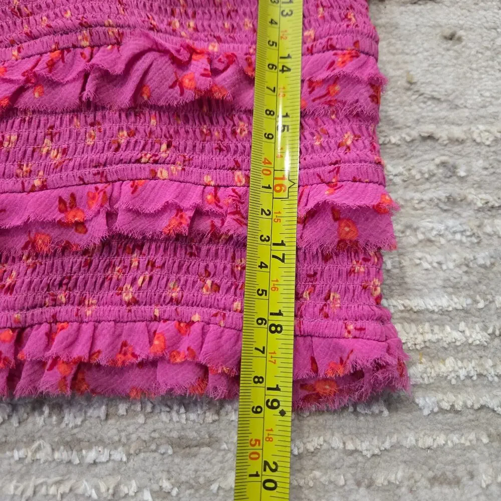 Free People Lolita Smocked‎ Floral Long Sleeve Peasant Blouse Pink Floral Small